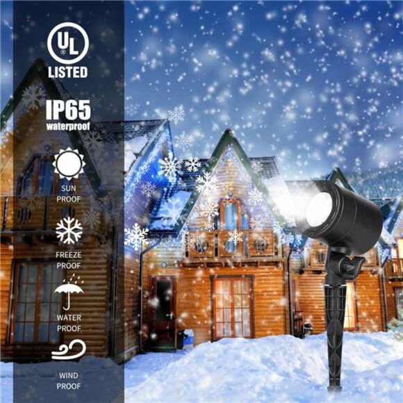 Christmas Snowflake Projector Lights Outdoor, Led Rotating Snowfall Show Lights - Picture 4 of 7